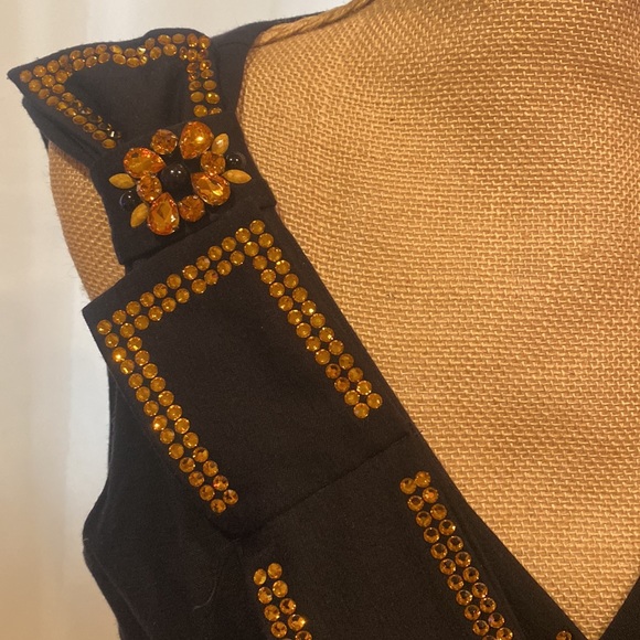 VDP collection fabulous dress, black lace on gold lining, rhinestone details, M - Picture 6 of 16